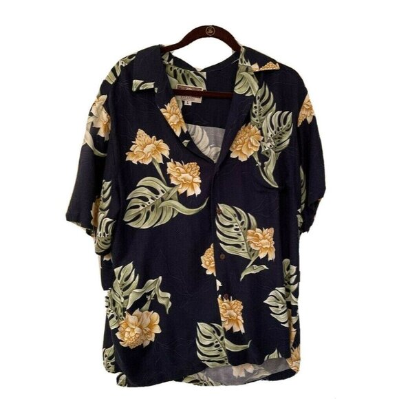 Kalaheo Mens Hawaiian Shirt Multicolor Blue Floral Pocket Button Spread Collar L - Picture 1 of 4